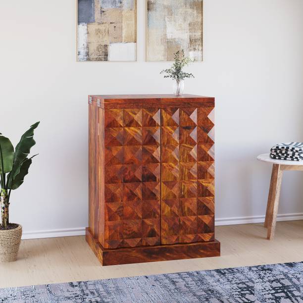 Allie Wood Sheesham Wood Bar Cabinet Rack Hard and Soft Drinks Storage Cabinets Furniture Solid Wood Bar Cabinet