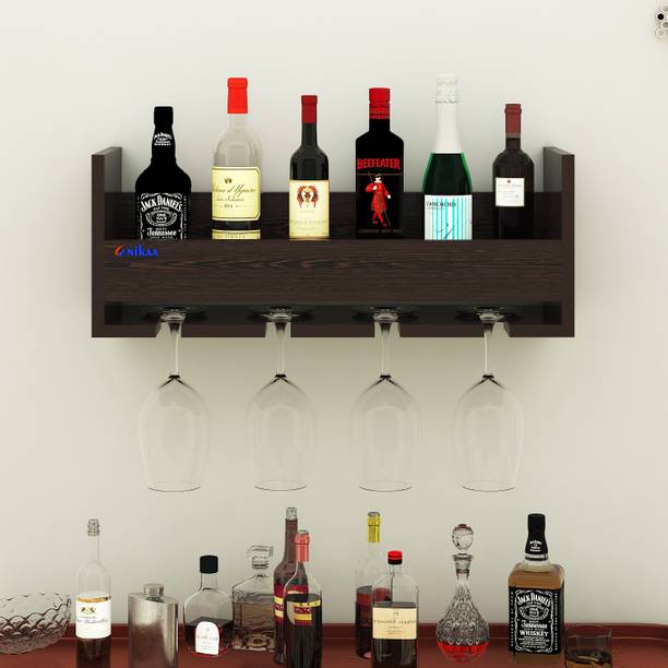 Anikaa Brewix Wall Mounted Mini Home Bar Cabinet with Wooden Wine Bottle & Glass Holder Engineered Wood Bar Cabinet
