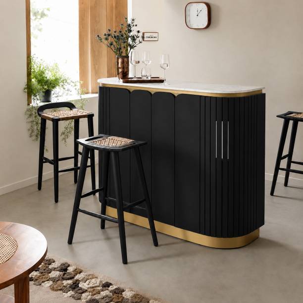 THE ATTIC The Attic Carlston Bar Cabinet, Mango Wood, Black Matte Finish Ceramic Bar Cabinet