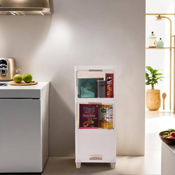 Bazooka Multipurpose Plastic Kitchen Cupboard Utility stand 3 Door Cabinet Rack Shelves Plastic Kitchen Cabinet