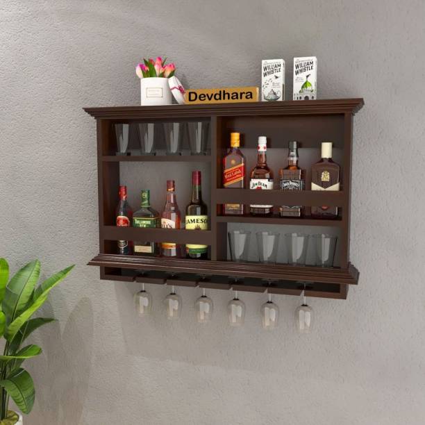 silvercrafts Wall Hanging Wine Rack For Home Solid Wood Bar Cabinet
