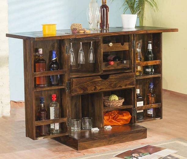 SAVITRIDECOR Sheesham Wood Bar Cabinet Rack With Multiple Shelfs ,Adjustable design with door Solid Wood Bar Cabinet