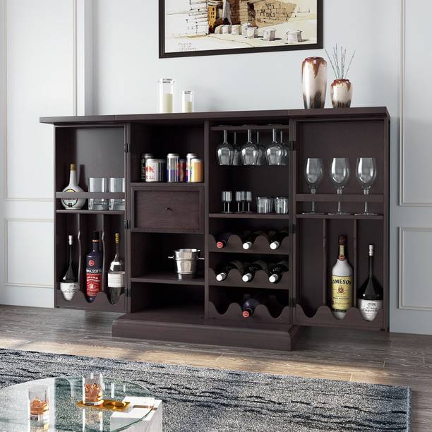 Flipkart Perfect Homes Solid Wood Bar Cabinet Wall Shelf With Bottele and Glass Hanging Solid Wood Solid Wood Bar Cabinet