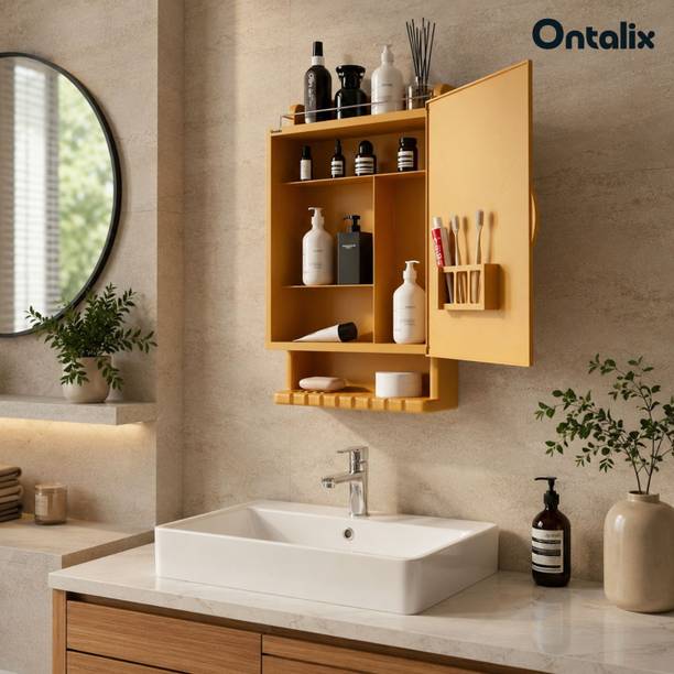 ONTALIX Wall Mounted Acrylic Bathroom Cabinet with Mirror Door Shelf Organizer Plastic Bar Cabinet