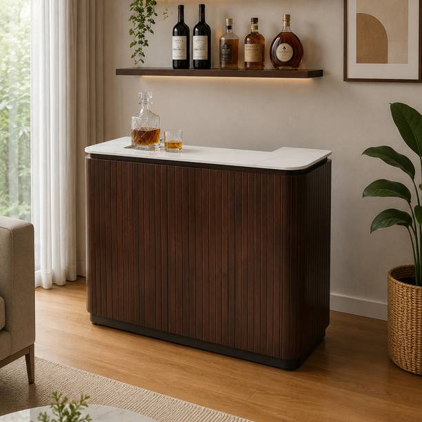 THE ATTIC The Attic Jalsa Bar Cabinet, Drinks Bar Cabinet, Bar for Home, Walnut Finish Solid Wood Bar Cabinet