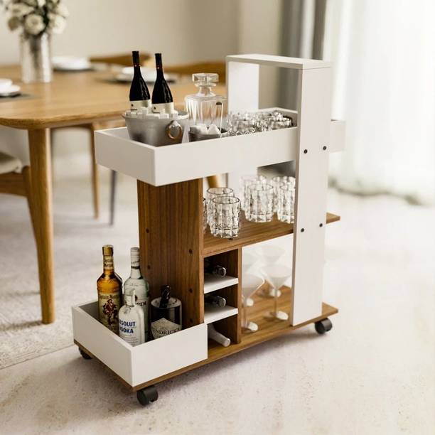 neuspace Barista Bar Trolley 3-Tier Rolling Bar Cart, Wine Serving Cart with Wheels Engineered Wood Bar Cabinet