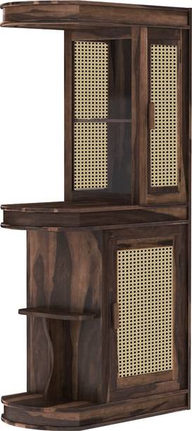 THE ATTIC The Attic Jaigarh Bar Cabinet|Round Bar for Home |Walnut Finish Solid Wood Bar Cabinet