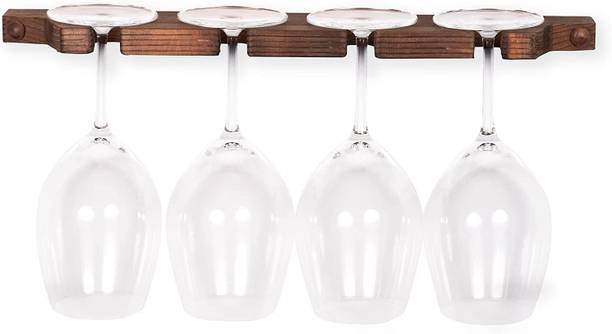 GenuineDecor 8 Hanging Glass Holder Shelf Solid Wood Bar Cabinet