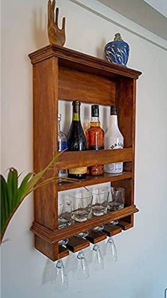 SRB Furniture Wooden Wall Hanging Design Bar | Solid Wood Wine Storage Cabinet(Style-01) Solid Wood Bar Cabinet