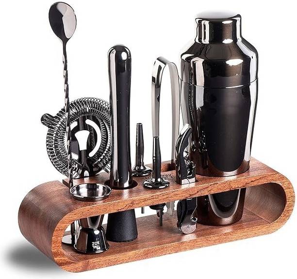 Lifelong Bartender Kit 10-Piece Bar Tool Set with Mahogany Stand Bar Set