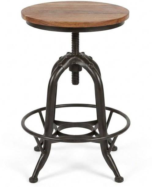 Garudagraj Solid Wood Height Adjustable Bar Stool | Wooden Finish Seat | Iron Frame Solid Wood Bar Stool