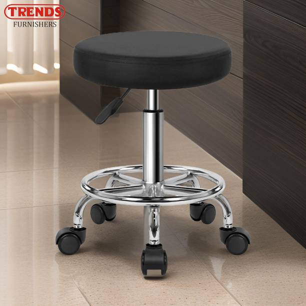 Trends Furnishers Stool with Adjustable Height and Chrome Base Stool With Wheels Black Leather Bar Stool
