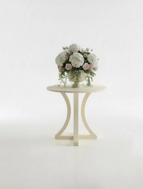 woodenhub WoodenHub Arca Sol Modern Curved Cream Accent Stool Multipurpose Round Stool Solid Wood Bar Stool