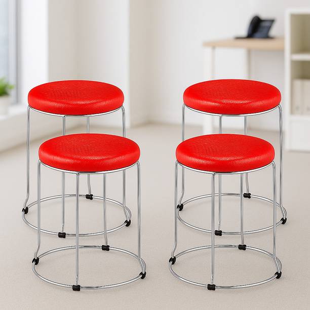 Pistevo Fabric Stool with Chrome Metal Frame – Multipurpose set of 4 Metal Bar Stool