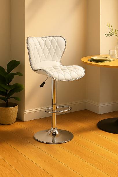 Oakcraft Cushion Upholstery with back, Airlift Adjustable Swivel Solid wood Leatherette Bar Stool
