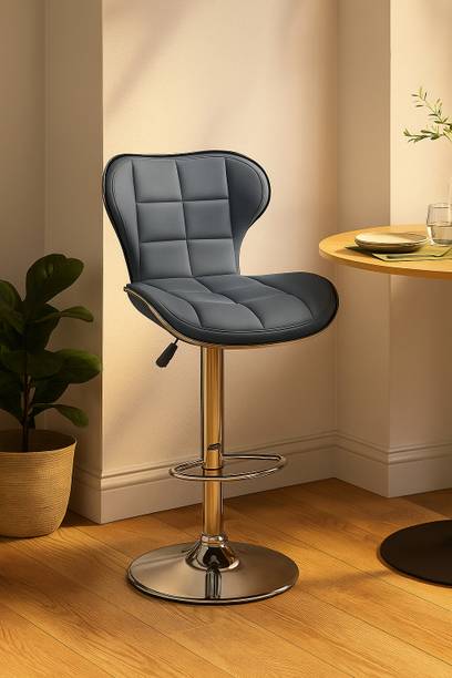 Oakcraft Cushion Upholstery with back Support, Airlift Adjustable Swivel Solid wood Leatherette Bar Stool