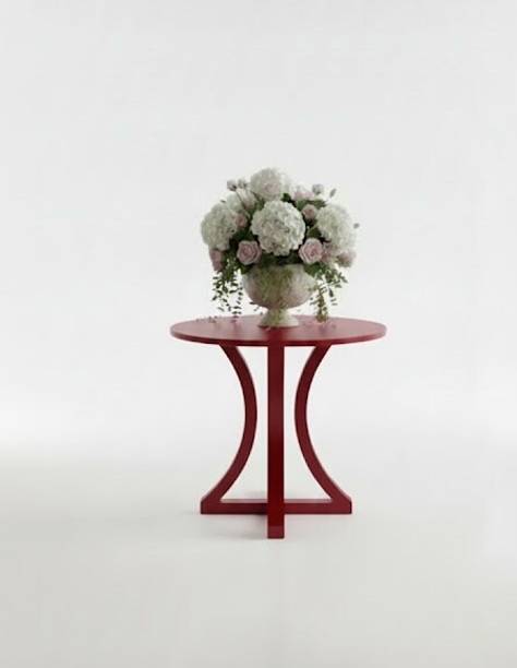 woodenhub WoodenHub Arca Sol Modern Curved Red Accent Stool Multipurpose Round Stool Solid Wood Bar Stool