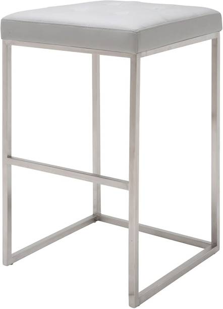 Indian Decor 45620 Bar Stool Brushed Stainless Steel Frame - White Metal Bar Stool