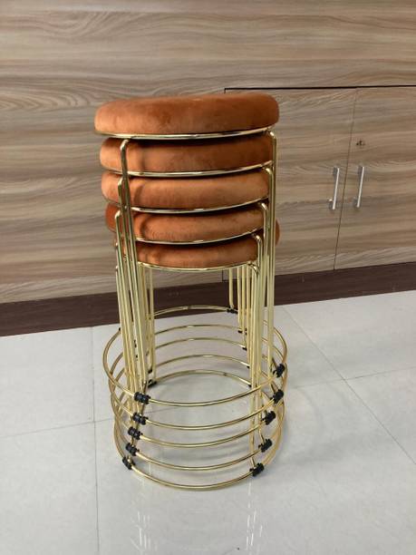 mlu Wooden Top SS Frame for Home, Office, Shop, Hospital, Lab, Bar, Restaurant brown Fabric Bar Stool