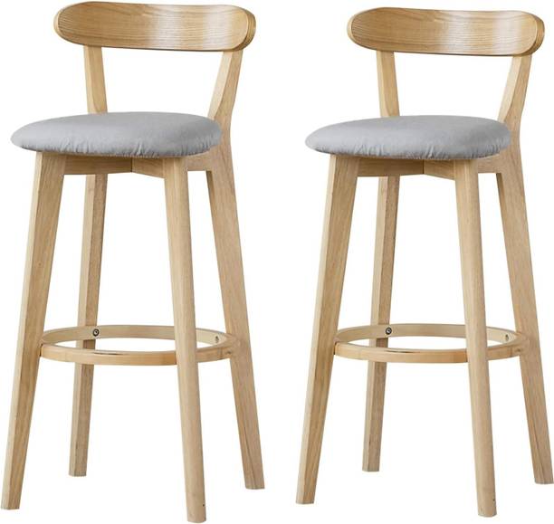 PAUL SONS Wooden Bar Stools with Cotton Linen Cushion Detachable Washable Seat (PACK OF 2) Solid Wood Bar Chair