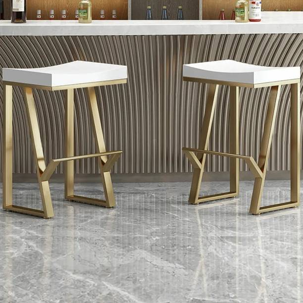 NG Decor 25.6" Modern White Solid Wood Counter Stool Backless with Golden Footrest Metal Bar Stool