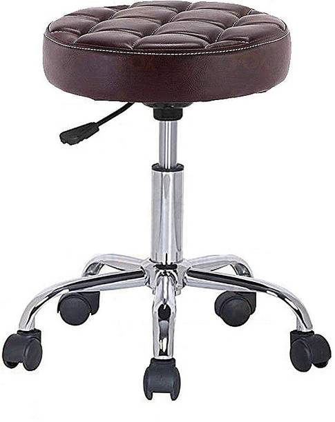 Deal Dhamaal Height Adjustable Black Rolling Stools With Wheels In Dark Brown Color Leatherette Bar Stool