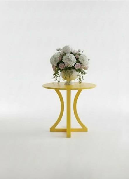 woodenhub WoodenHub Arca Sol Modern Curved Yellow Accent Stool Multipurpose Round Stool Solid Wood Bar Chair