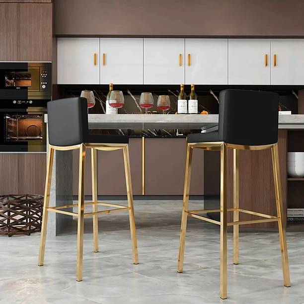 NG Decor Modern Black Faux Leather Bar Height Bar Stools Set of 2 with Back & Footrest Metal Bar Stool
