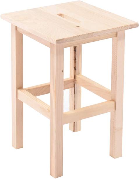 Indian Decor RW385 Natural Teak Wood Stool Hand Polished Dressing Chair Small Stool Metal Bar Chair