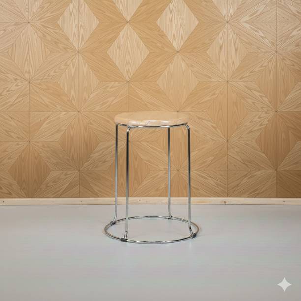 TheGoodLuck Polished Chrome Leg Stool with Warm Wood Accent Solid Wood Bar Chair