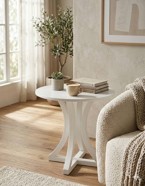 woodenhub WoodenHub Arca Sol Modern Curved White Accent Stool Multipurpose Round Stool Solid Wood Bar Chair