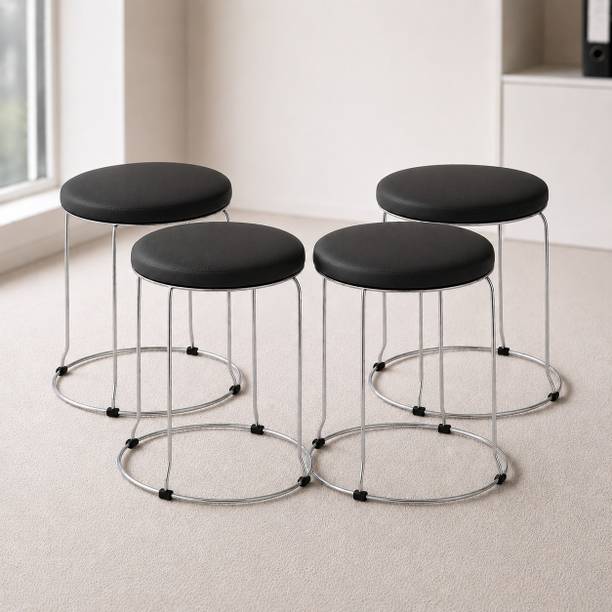 Pistevo Round Leather Stool with Steel Frame – Multipurpose set of 4 Leather Bar Stool