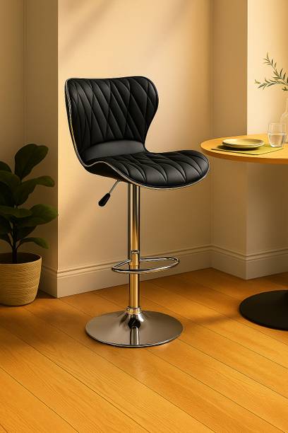 Oakcraft Cushion Upholstery with back, Airlift Adjustable Swivel Solid wood Leatherette Bar Stool