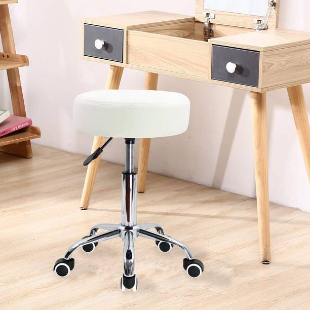 Deal Dhamaal Height Adjustable Black Rolling Stools With Wheels In White Color Leatherette Bar Stool