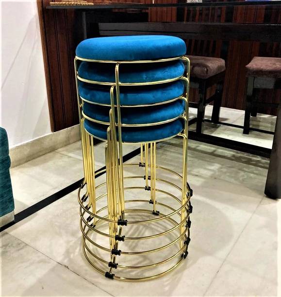 mlu 5 Velvet Golden SS Frame for Home, Office, Shop, Hospital, Lab, Bar & Restaurant Fabric Bar Stool