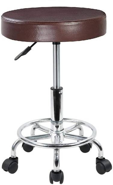 CRAFTSPEN Leather Round Rolling Stool 18.7to24.4inch Height Adjustment Office Stool Metal Bar Stool