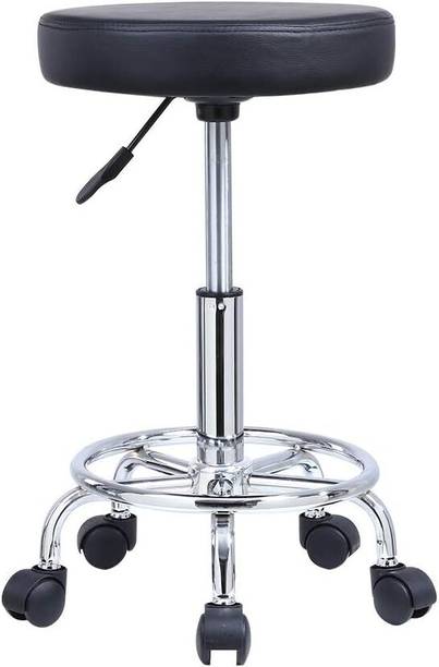 CRAFTSPEN Leather Round Rolling Stool 18.7to24.4inch Height Adjustment Office Stools Metal Bar Stool