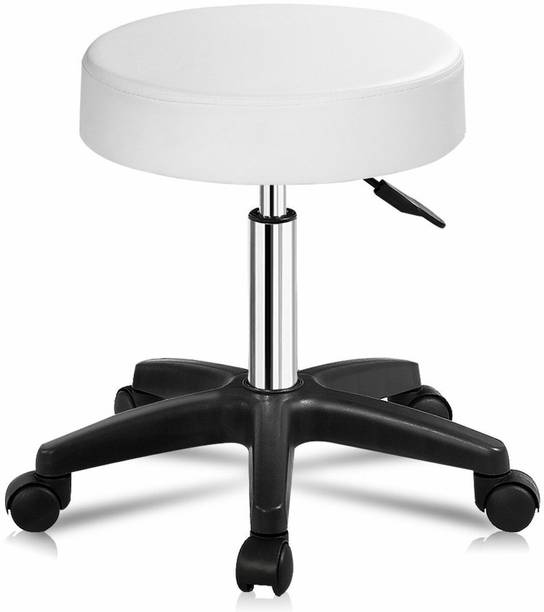 Deal Dhamaal Height Adjustable Black Rolling Stools With Wheels In White Color Leatherette Bar Stool