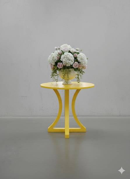 woodenhub WoodenHub Arca Sol Modern Curved Yellow Accent Stool Multipurpose Round Stool Solid Wood Bar Stool