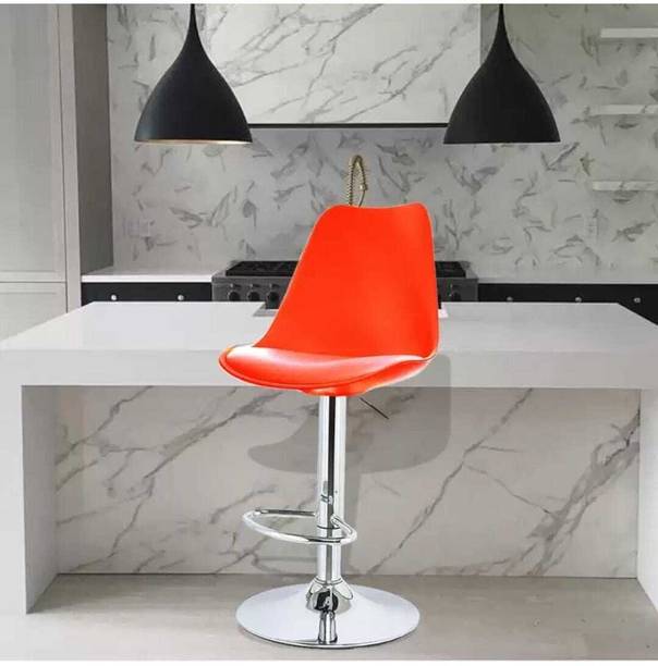 India wood mart High Bar Chair/Kitchen Stool in ORANGE Leather Bar Chair
