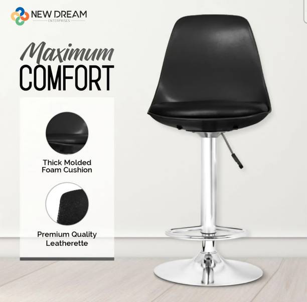 ND ENETRPRISES New Dream Black Leatherette Bar Stool with Swivel & Adjustable Height Fabric Bar Chair