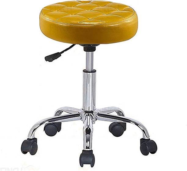 Deal Dhamaal Height Adjustable Black Rolling Stools With Wheels In Dark Yellow Color Leatherette Bar Stool
