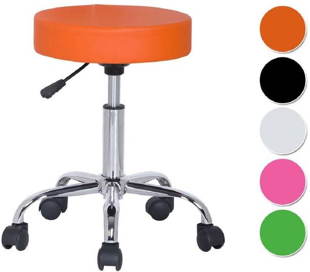 Deal Dhamaal Height Adjustable Black Rolling Stools With Wheels In Orange Color Leatherette Bar Stool
