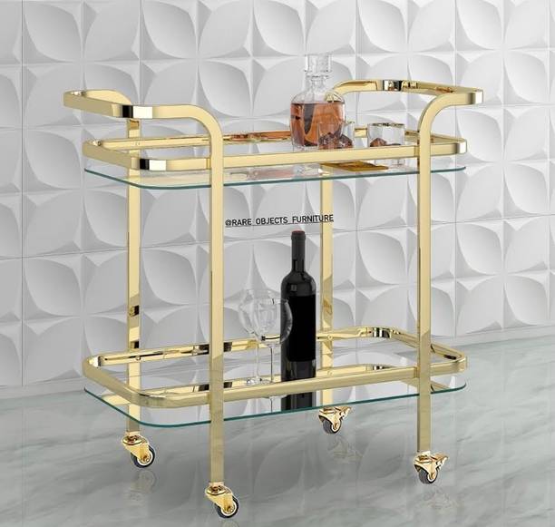 Rare Objects 2-Tier Rectangular Bar Trolley with Clear Glass Metal Bar Trolley