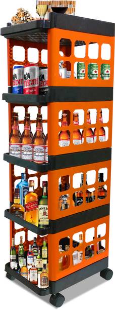 KOnline D_5L_BAR_JAALI TROLLEY_ORANGE Plastic Bar Trolley
