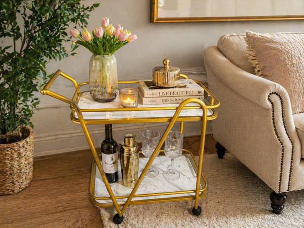 SMT Food Serving trolley multi purpose use Solid Wood Bar Trolley