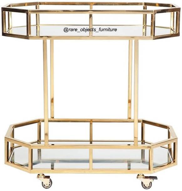 Rare Objects 2 Tier Bar Trolley for Home with Wheels and Handle for Serving Food Metal Bar Trolley