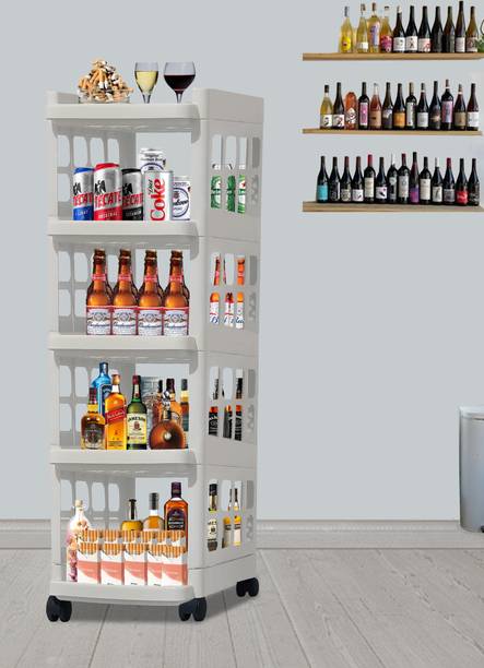 Philoshop B_5_SHELF-BAR_JALLI-TROLLEY-WHITE Plastic Bar Trolley