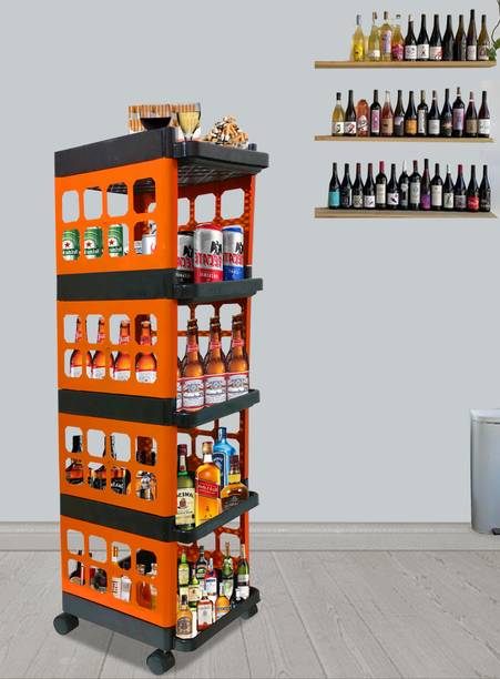KOnline B_5_SHELF-BAR_JALLI-TROLLEY-ORANGE Plastic Bar Trolley