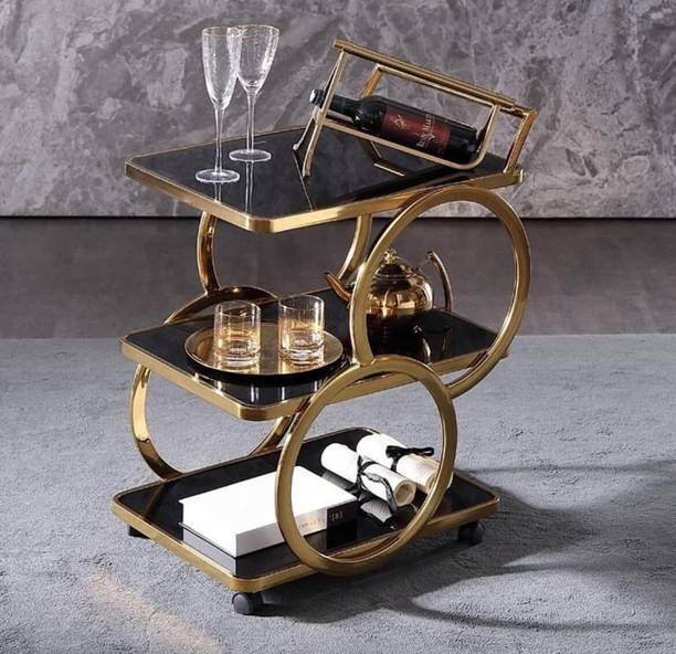 NIZANAAZCRAFTS Luxury Bar Trolley Cart with Wheels Home Decor Bar Cart for Living Room Metal Bar Trolley